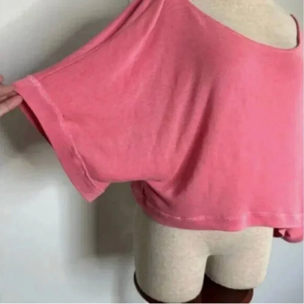 Free People Women's Off-the-Shoulder Asymmetrical Modal Pink Crop Top Size Large